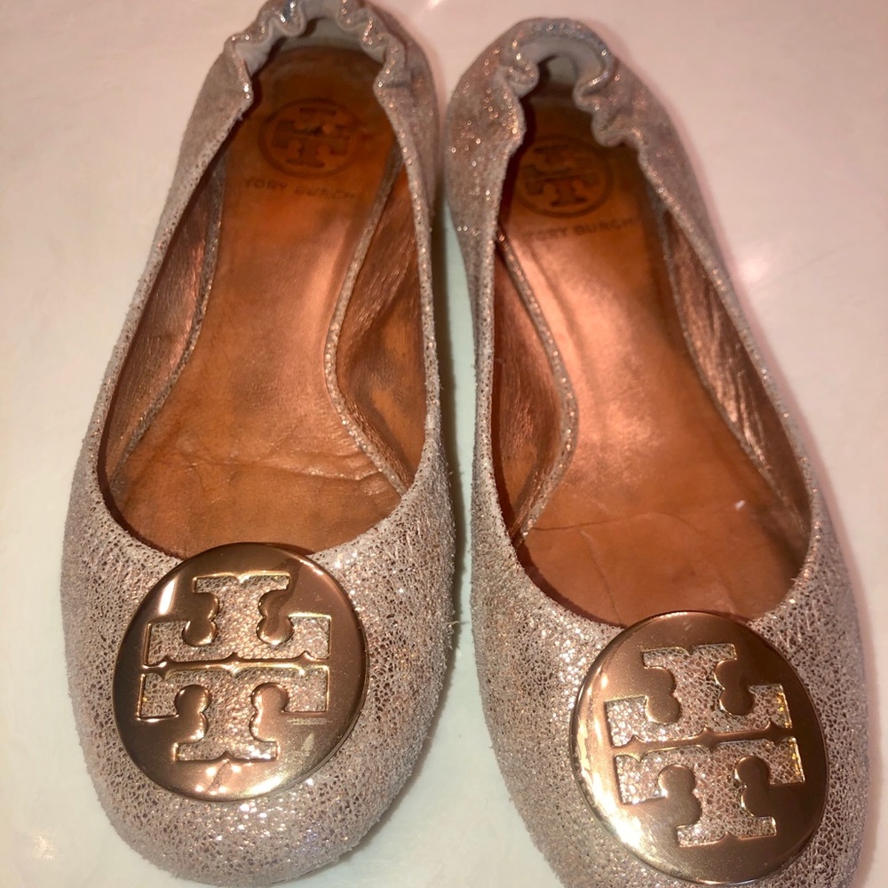 Tory Burch gold sparkle flats, size 7